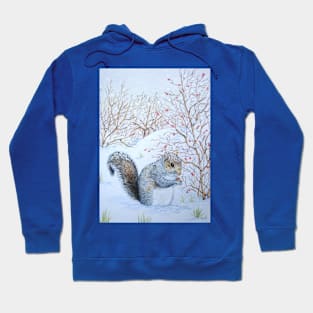 Cute gray squirrel snow scene wildlife Hoodie